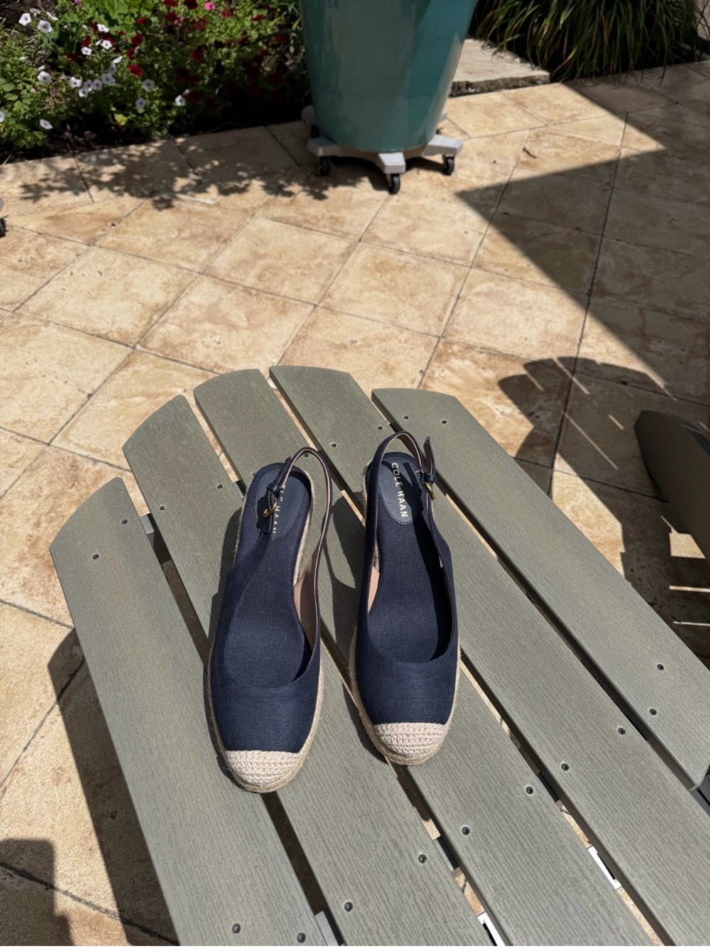 Cole Haan Navy Espadrille Slingback Wedges with Jute Toe